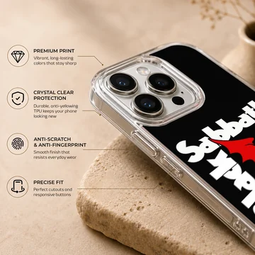 Black Sabbath phone case with bold logo design on black background. — Info