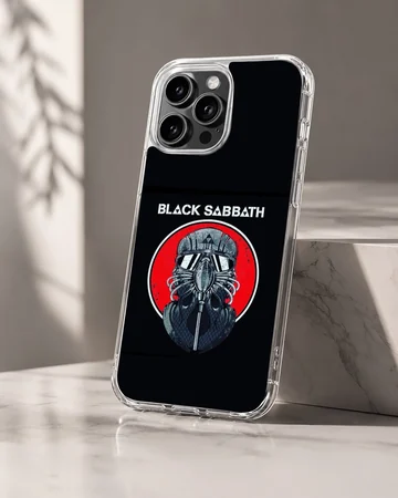 Black Sabbath band logo on phone case with bold red and black design. — Hero