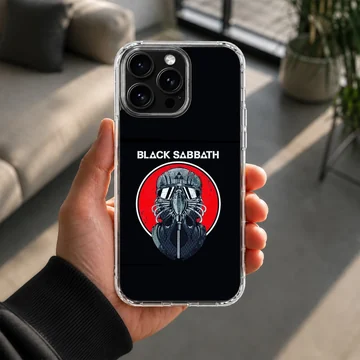 Black Sabbath band logo on phone case with bold red and black design. — Lifestyle