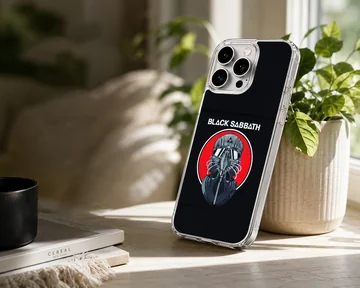 Black Sabbath band logo on phone case with bold red and black design. — Lifestyle