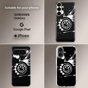 Bold black and white Blink 18 design on phone case — Collage