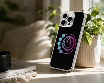 Blink 18 logo with arrows on a phone case — Lifestyle