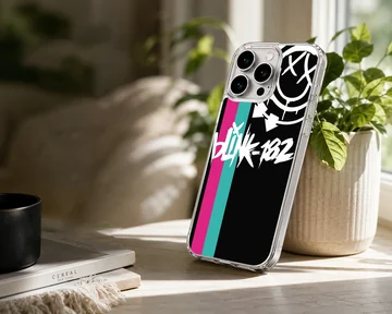 Phone case with Blink 18 bold typography in black, white, red design — Lifestyle