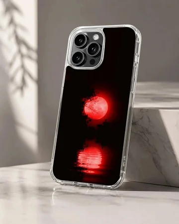 Blood moon with reflective red waters on phone case