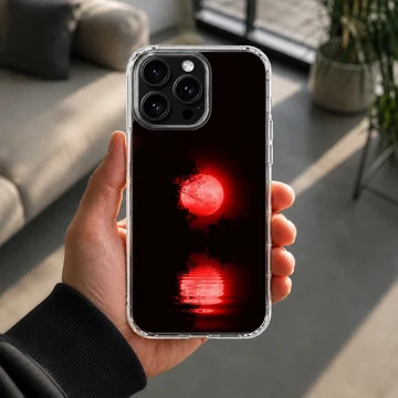 Blood moon with reflective red waters on phone case — Lifestyle
