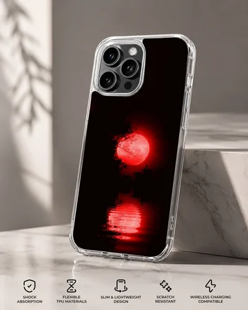 Blood moon with reflective red waters on phone case — Specs