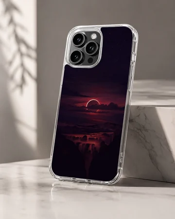 Surreal Blood Moon landscape artwork phone case. — Hero