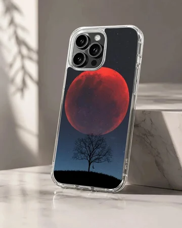 Blood Moon against a night sky with tree silhouette phone case.