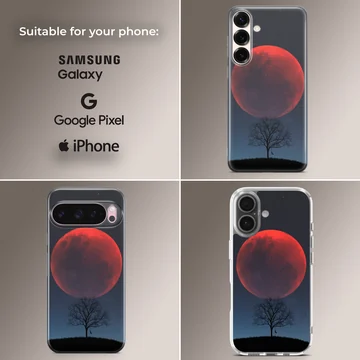 Blood Moon against a night sky with tree silhouette phone case. — Collage