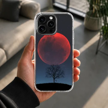 Blood Moon against a night sky with tree silhouette phone case. — Lifestyle