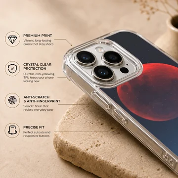 Blood Moon against a night sky with tree silhouette phone case. — Info