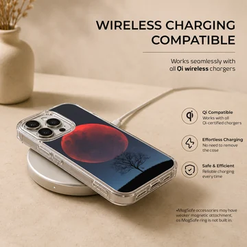 Blood Moon against a night sky with tree silhouette phone case. — Charging