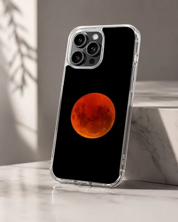 Blood Moon design on a phone case with red lunar artwork. — Hero