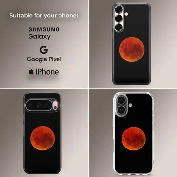 Blood Moon design on a phone case with red lunar artwork. — Collage