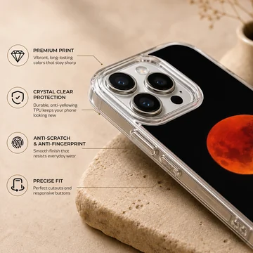 Blood Moon design on a phone case with red lunar artwork. — Info