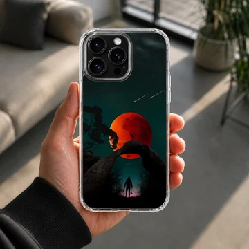 Blood Moon surreal artwork featuring a figure under a red moon on a phone case — Lifestyle