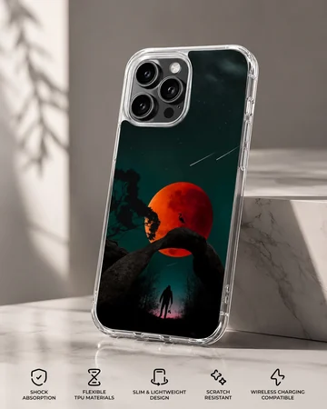 Blood Moon surreal artwork featuring a figure under a red moon on a phone case — Specs