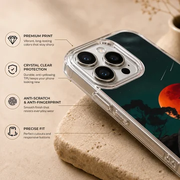 Blood Moon surreal artwork featuring a figure under a red moon on a phone case — Info