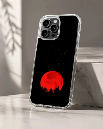 Blood moon with surreal nightscape design on phone case