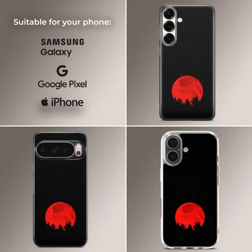 Blood moon with surreal nightscape design on phone case — Collage