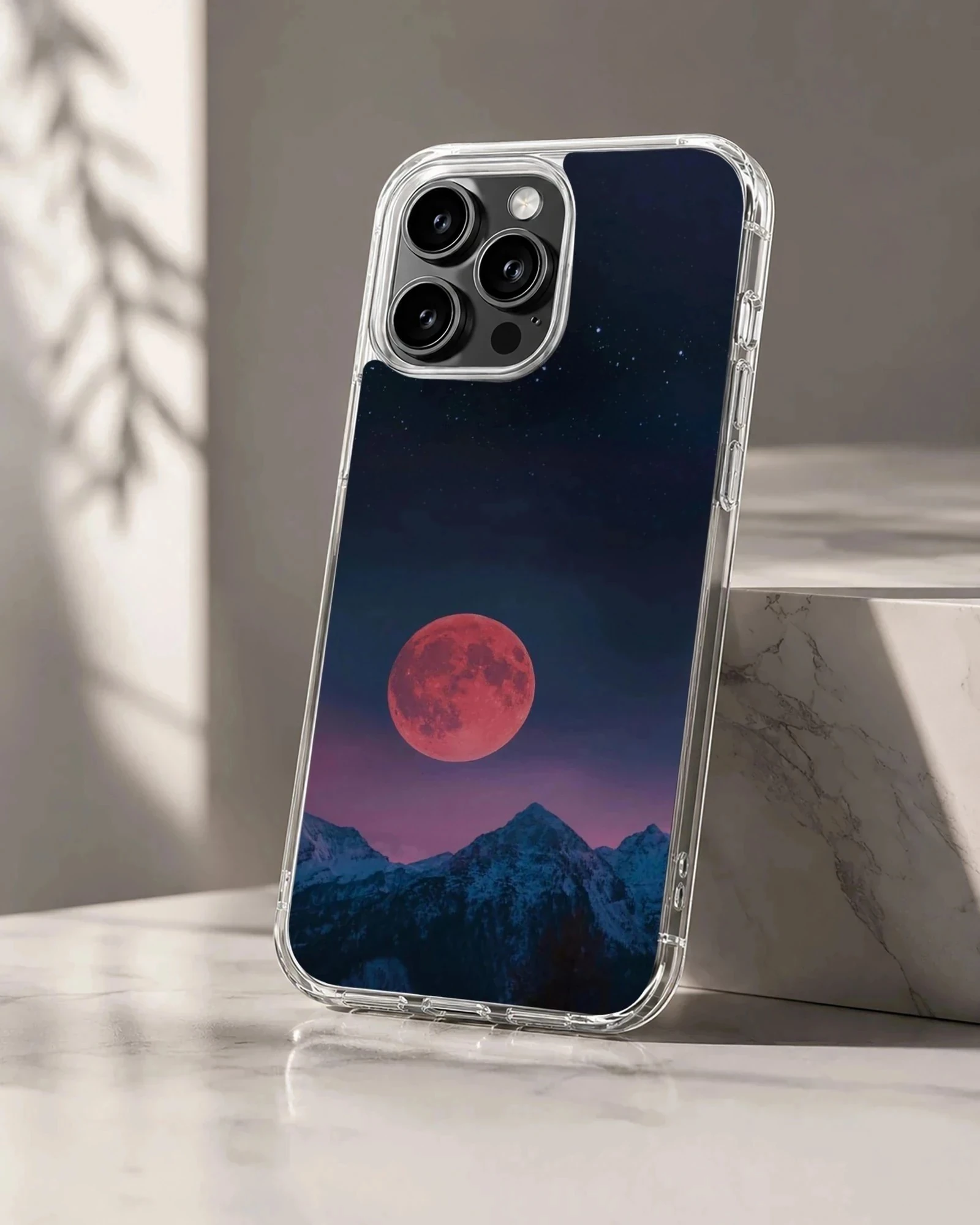 Surreal Blood Moon night sky with mountain silhouette phone case