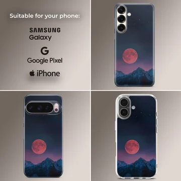 Surreal Blood Moon night sky with mountain silhouette phone case — Collage