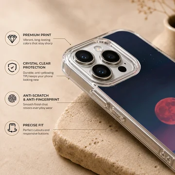 Surreal Blood Moon night sky with mountain silhouette phone case — Info