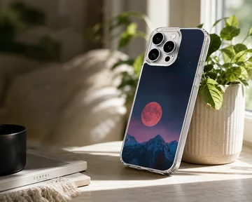 Surreal Blood Moon night sky with mountain silhouette phone case — Lifestyle