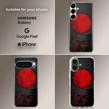 Blood Moon phone case with red moon and surreal landscape design — Collage