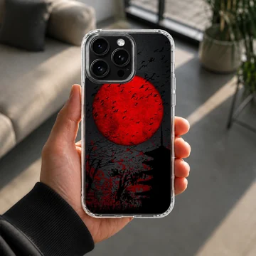 Blood Moon phone case with red moon and surreal landscape design — Lifestyle