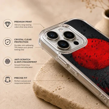 Blood Moon phone case with red moon and surreal landscape design — Info