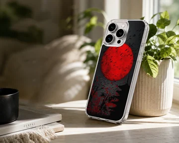 Blood Moon phone case with red moon and surreal landscape design — Lifestyle