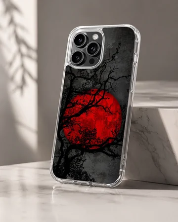 Blood Moon phone case with surreal art of a red moon and branches — Hero