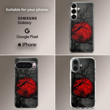 Blood Moon phone case with surreal art of a red moon and branches — Collage
