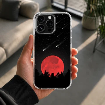 Blood Moon scene with red moon and starry sky on a phone case — Lifestyle