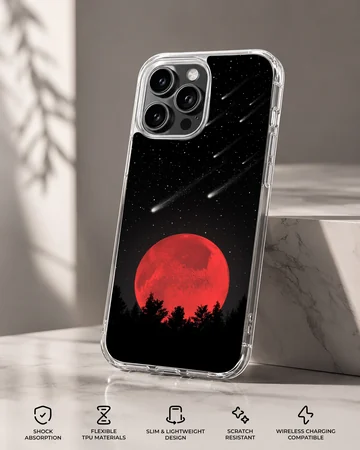 Blood Moon scene with red moon and starry sky on a phone case — Specs