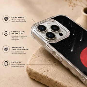 Blood Moon scene with red moon and starry sky on a phone case — Info