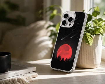 Blood Moon scene with red moon and starry sky on a phone case — Lifestyle