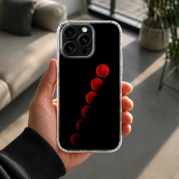 Blood moon sequence with surreal lunar imagery on phone case — Lifestyle