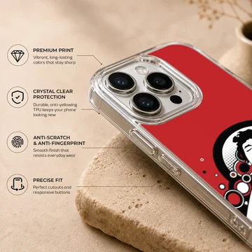 Illustration of Bob Dylan against a red background on a phone case — Info