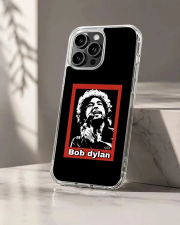 Bob Dylan portrait with bold typography on phone case