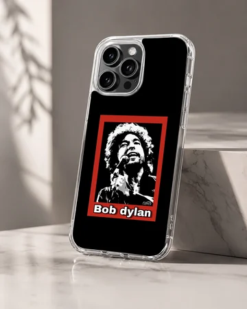 Bob Dylan portrait with bold typography on phone case — Hero
