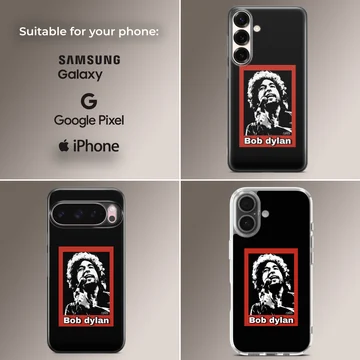 Bob Dylan portrait with bold typography on phone case — Collage