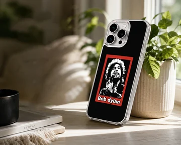 Bob Dylan portrait with bold typography on phone case — Lifestyle