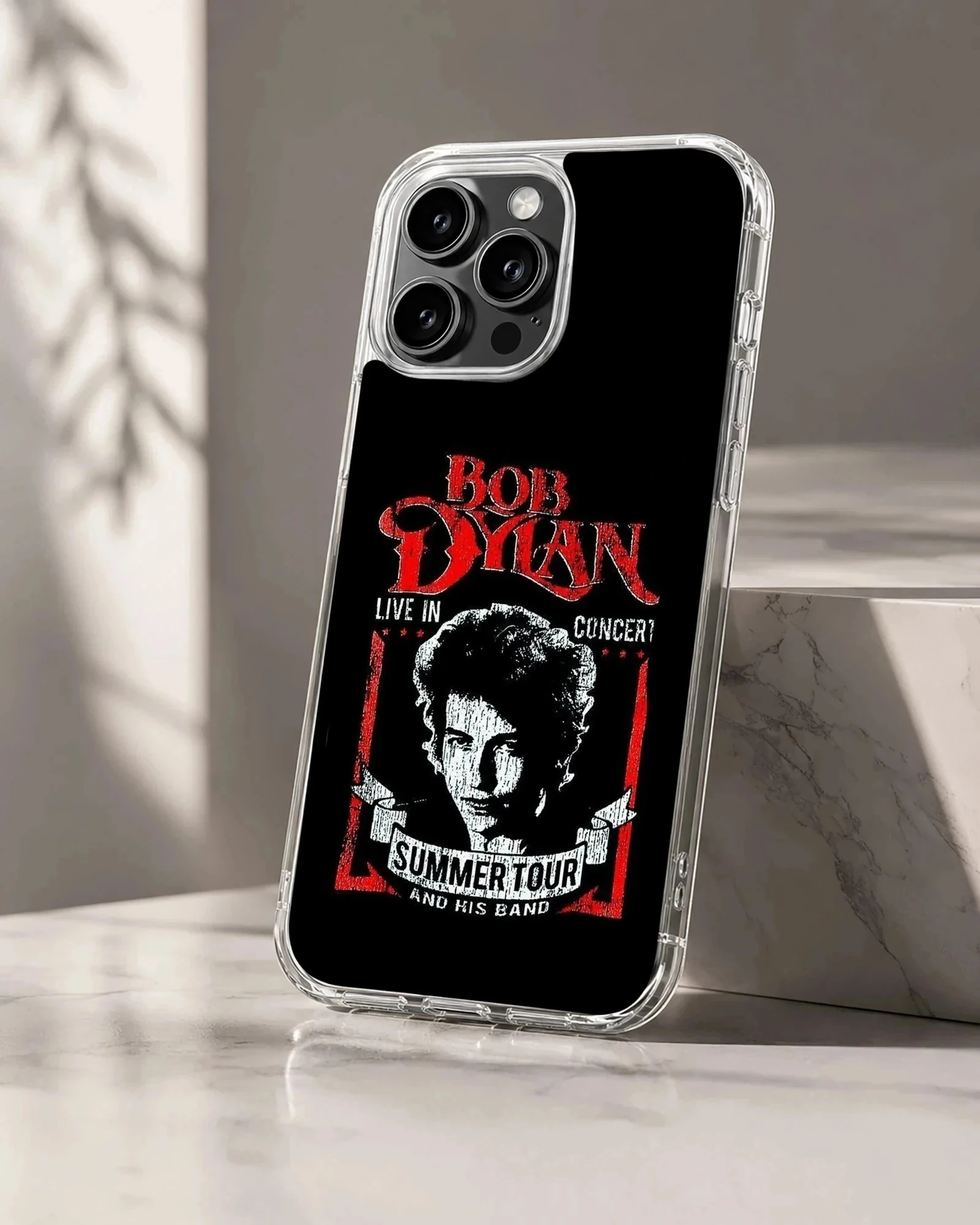 Bob Dylan tribute design featuring concert text, phone case
