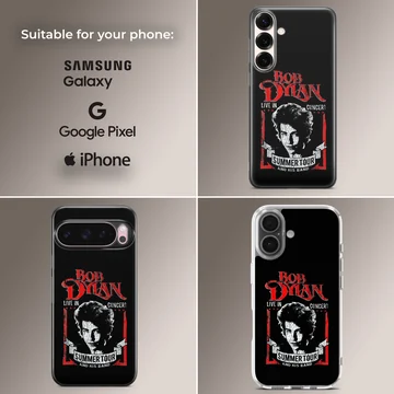 Bob Dylan tribute design featuring concert text, phone case — Collage