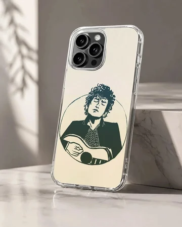 Nostalgic illustration of Bob Dylan on a phone case