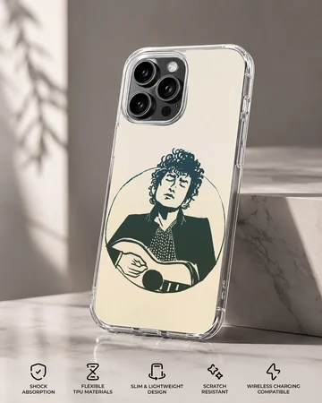 Nostalgic illustration of Bob Dylan on a phone case — Specs