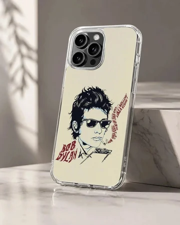 Bob Dylan illustration with bold typography on phone case