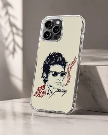 Bob Dylan illustration with bold typography on phone case — Hero